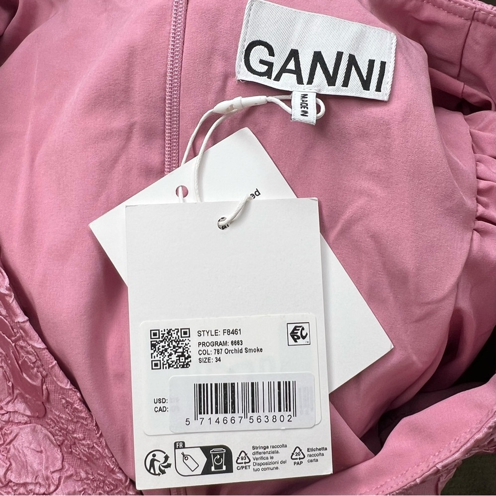 GANNI Pink Floral Jacquard Tonal Long Sleeve Romantic Barbiecore Mini Dress NWT - Picture 13 of 15